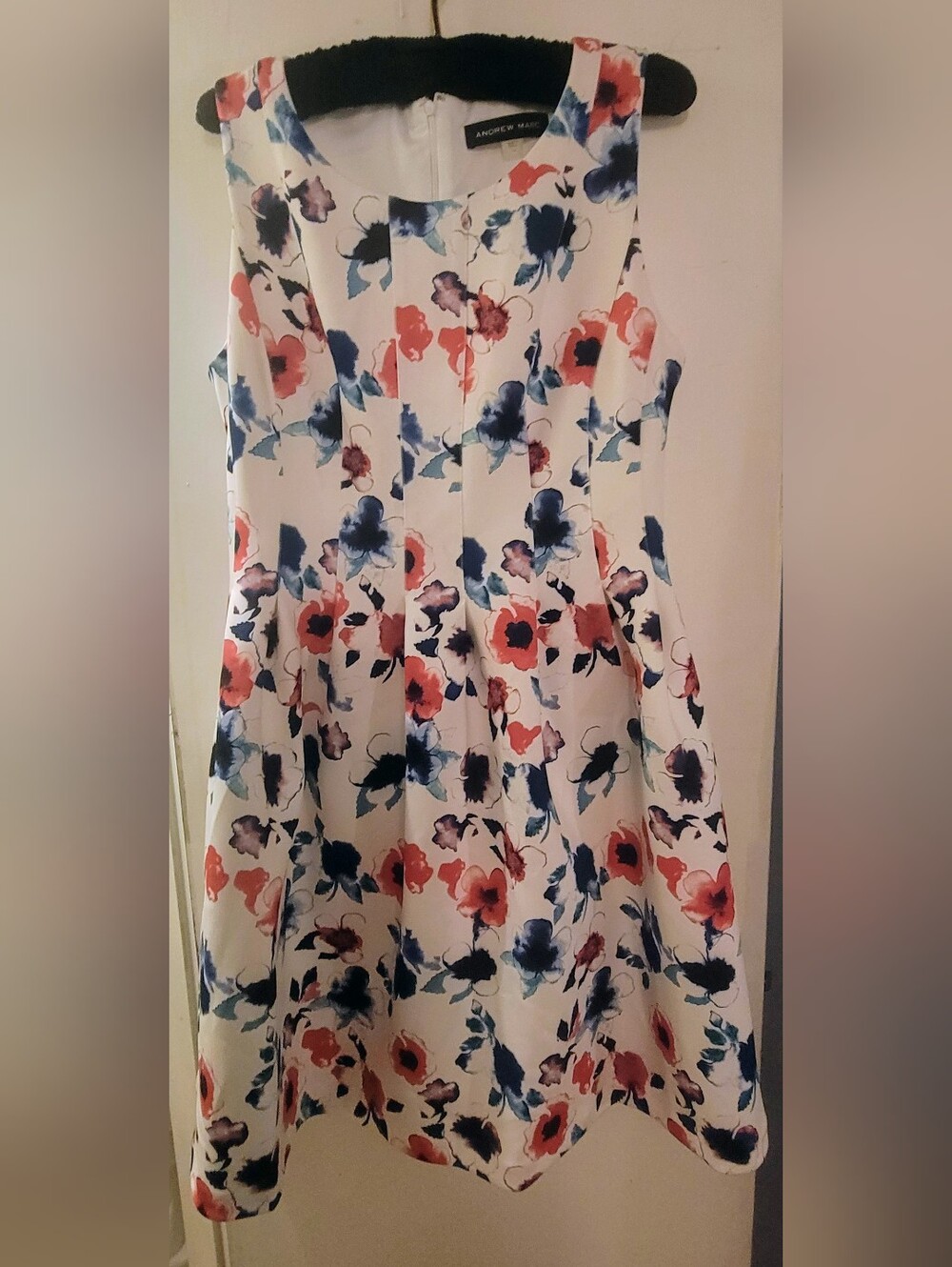 Andrew Marc White Floral Fit-and-Flare Dress - Blue & Coral Floral